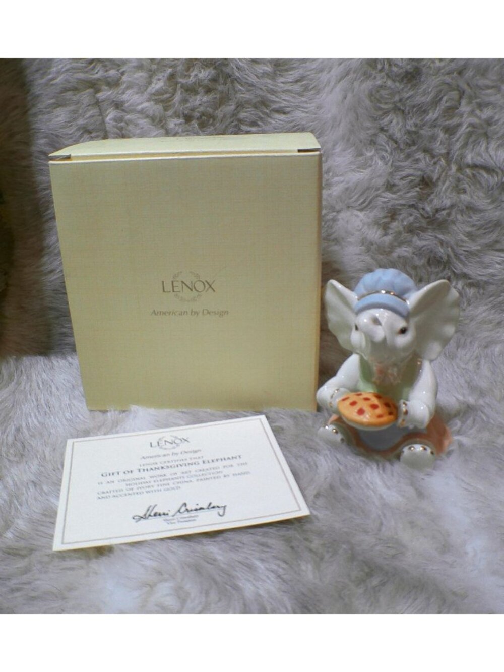 Lenox Gift of Thanksgiving Elephant Statue 4" NIB Baker Pie